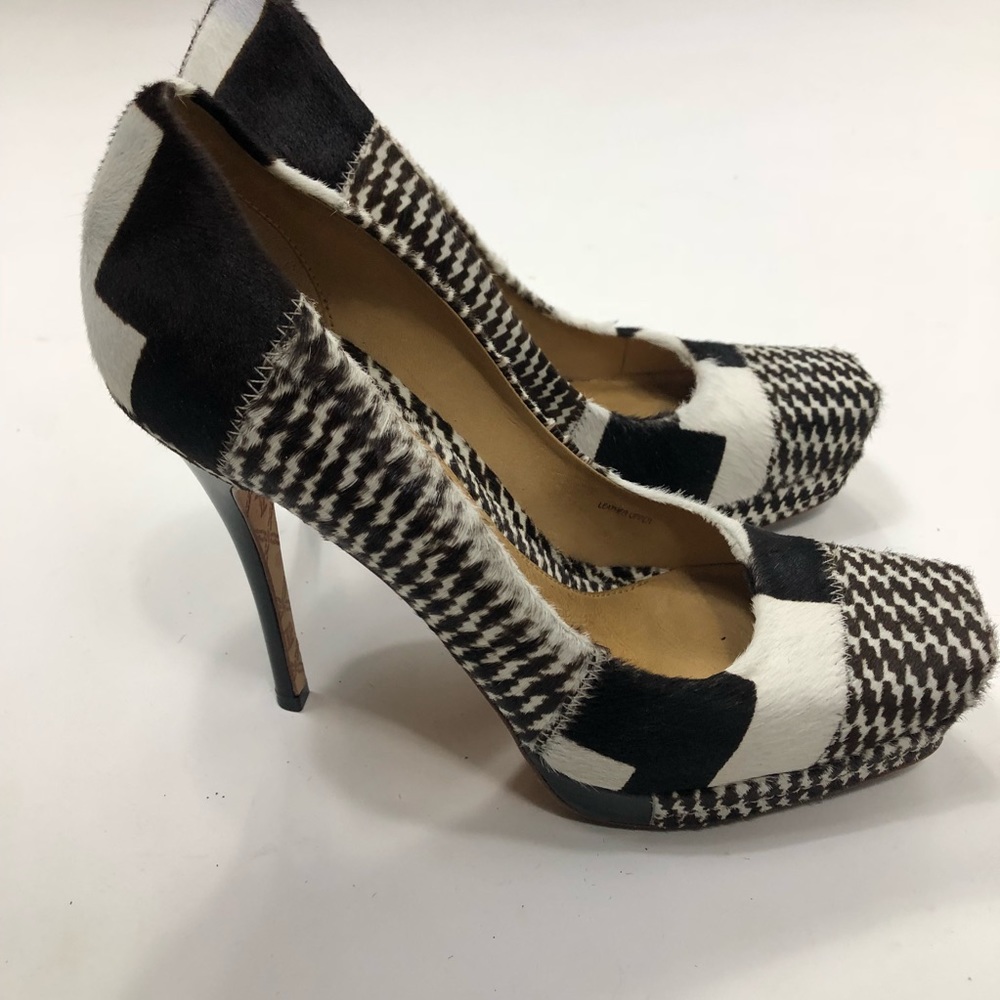 LAMB Houndstooth Pony Hair Stiletto Heels Size 8.5